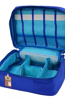 atorakushon   Fabric Cosmetic Bag Makeup Pouch Jewellery Vanity Box Travel Storage Organizer Grooming Kit for Women Blue