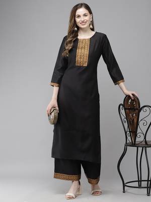 Indo Era Solid Straight Kurta With Palazzo Set 1