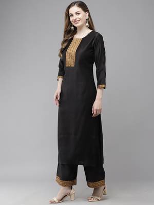 Indo Era Solid Straight Kurta With Palazzo Set 3