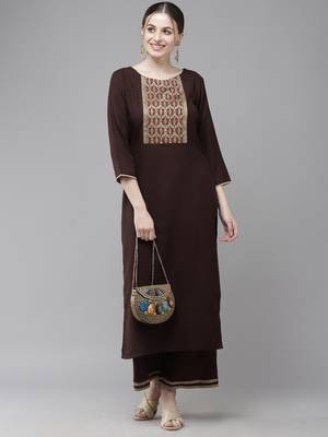Indo Era Solid Straight Kurta With Palazzo Set 1