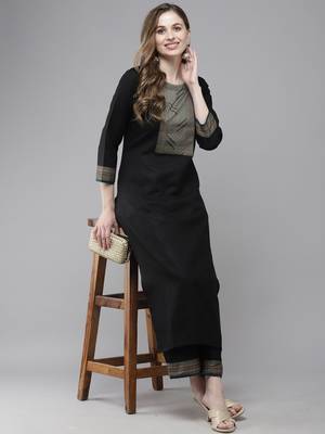 Indo Era Solid Straight Kurta With Palazzo Set 1