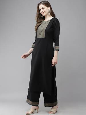 Indo Era Solid Straight Kurta With Palazzo Set 3