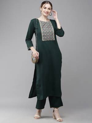 Indo Era Yoke Design Straight Kurta With Palazzo Set 1