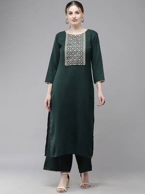 Indo Era Yoke Design Straight Kurta With Palazzo Set 4