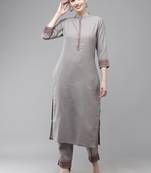Indo Era Embroidered Straight Kurta With Trouser Set