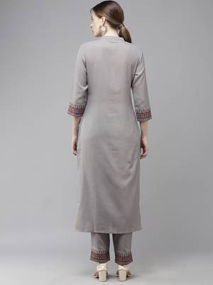 Indo Era Embroidered Straight Kurta With Trouser Set 2