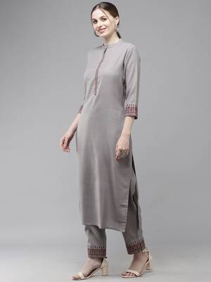 Indo Era Embroidered Straight Kurta With Trouser Set 4