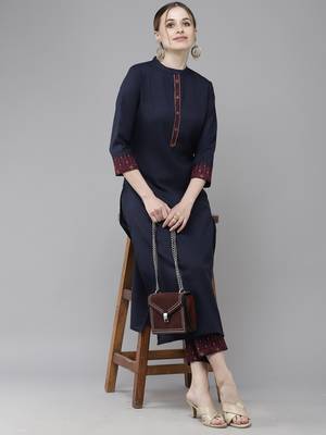 Indo Era Embroidered Straight Kurta With Trouser Set 1