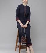 Indo Era Embroidered Straight Kurta With Trouser Set