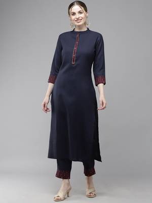 Indo Era Embroidered Straight Kurta With Trouser Set 4