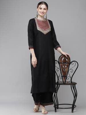 Indo Era Solid Straight Kurta With Palazzo Set 1