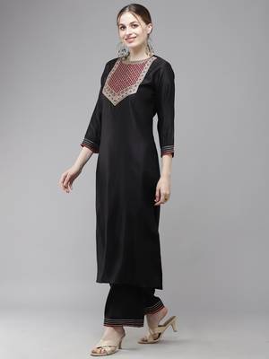 Indo Era Solid Straight Kurta With Palazzo Set 3