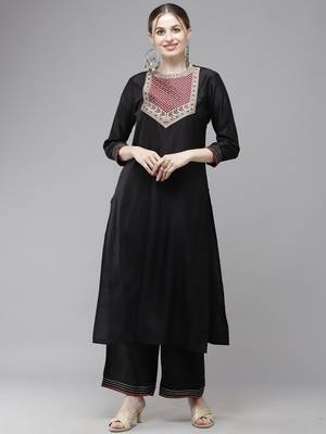 Indo Era Solid Straight Kurta With Palazzo Set 4