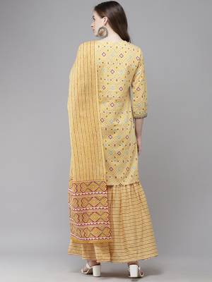 Indo Era Yellow Printed Straight Kurta Sharara With Dupatta Set 2
