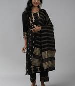Indo Era Woven Black Straight Kurta Palazzo With Dupatta set