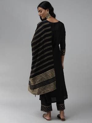 Indo Era Woven Black Straight Kurta Palazzo With Dupatta set 2
