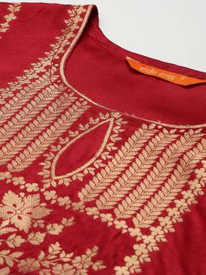 Indo Era Woven Red Straight Kurta Palazzo With Dupatta set 5