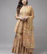 Indo Era Yellow Printed A-line Kurta Sharara With Dupatta Set