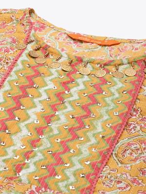 Indo Era Yellow Printed A-line Kurta Sharara With Dupatta Set 5