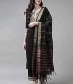 Indo Era Solid Black Straight Kurta Palazzo With Dupatta Set