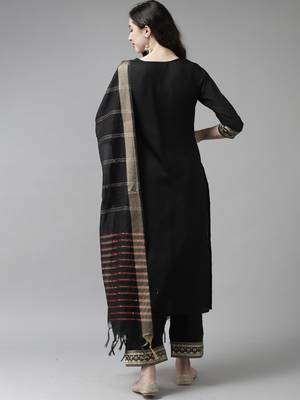 Indo Era Solid Black Straight Kurta Palazzo With Dupatta Set 2