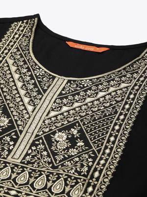 Indo Era Solid Black Straight Kurta Palazzo With Dupatta Set 5