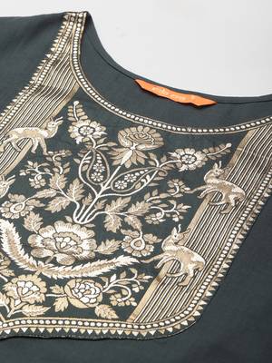 Indo Era Solid Green Straight Kurta Palazzo With Dupatta Set 5