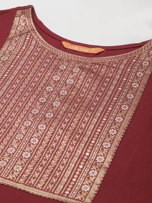 Indo Era Solid Maroon Straight Kurta Palazzo With Dupatta Set 5