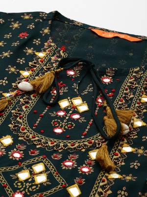 Indo Era Printed Bottle Green A-line Kurta Trouser With Dupatta Set 4
