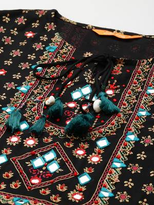 Indo Era Printed Black A-line Kurta Trouser With Dupatta Set 5