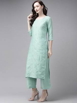 Indo Era Embroidered Green Straight Kurta Palazzo With Dupatta Set 3