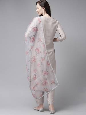 Indo Era Embroidered Grey Straight Kurta Trouser With Dupatta Set 2