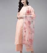 Indo Era Embroidered Orange Straight Kurta Palazzo With Dupatta Set