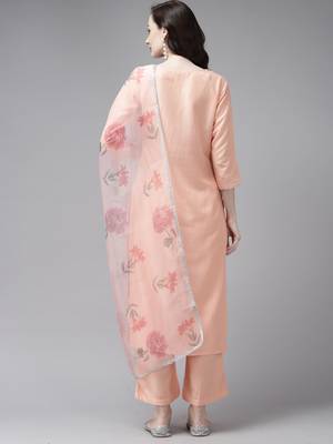Indo Era Embroidered Orange Straight Kurta Palazzo With Dupatta Set 2
