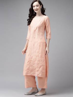 Indo Era Embroidered Orange Straight Kurta Palazzo With Dupatta Set 3