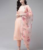 Indo Era Embroidered Orange Straight Kurta Trouser With Dupatta Set