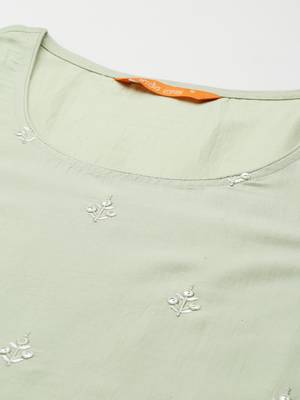 Indo Era Embroidered Sea Green Straight Kurta Palazzo With Dupatta Set 5