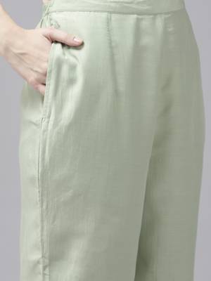 Indo Era Embroidered Sea Green Straight Kurta Trouser With Dupatta Set 4