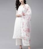 Indo Era Embroidered White Straight Kurta Palazzo With Dupatta Set