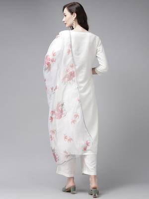 Indo Era Embroidered White Straight Kurta Palazzo With Dupatta Set 2
