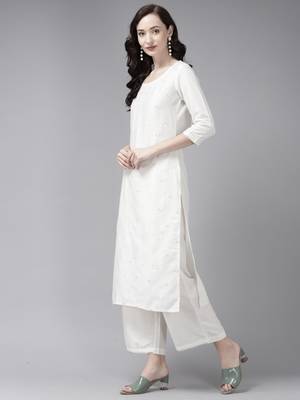 Indo Era Embroidered White Straight Kurta Palazzo With Dupatta Set 3
