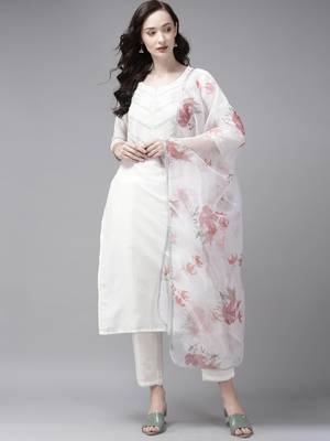 Indo Era Embroidered White Straight Kurta Trouser With Dupatta Set 1