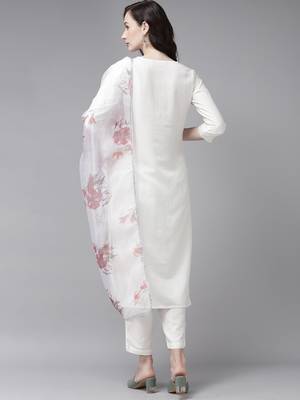 Indo Era Embroidered White Straight Kurta Trouser With Dupatta Set 2