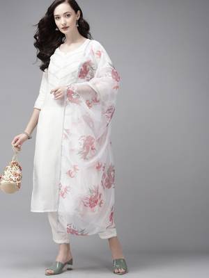 Indo Era Embroidered White Straight Kurta Trouser With Dupatta Set 4