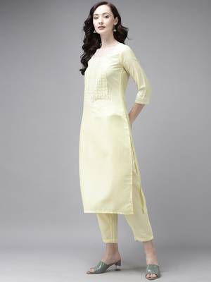 Indo Era Embroidered Yellow Straight Kurta Trouser With Dupatta Set 3