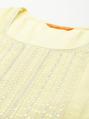 Indo Era Embroidered Yellow Straight Kurta Trouser With Dupatta Set 5