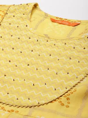 Indo Era Yellow Printed A-line Kurta Trouser With Trouser Set 5