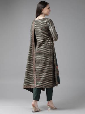 Indo Era Bottle Green Printed Straight Kurta Trouser With Dupatta Set 2