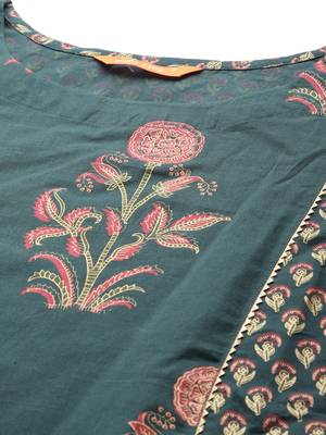 Indo Era Bottle Green Printed Straight Kurta Trouser With Dupatta Set 5