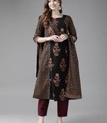 Indo Era Black Printed Straight Kurta Trouser With Dupatta Set